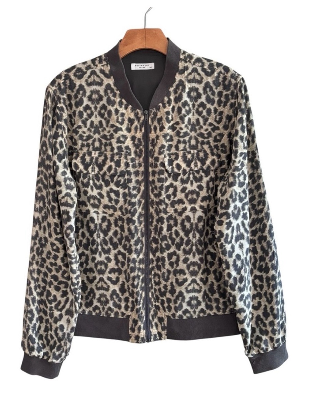 Equipment Leopard-Print Bomber Jacket - Gray & Cream M